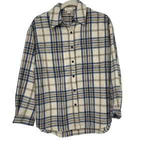 THE KORNER CREAM, BLUE & TAN PLAID DESIGN SOFT & LIGHTWEIGHT SMALL